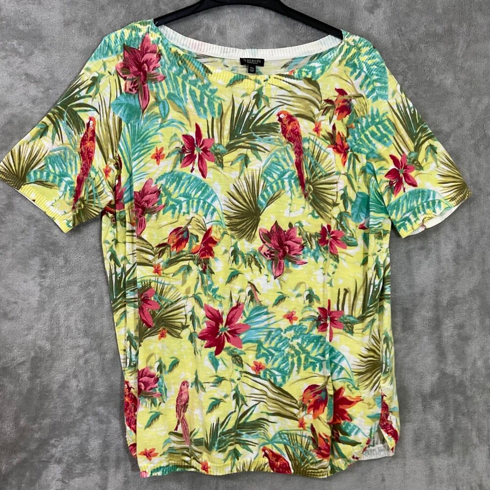 Talbots woman Petites 1XP pull over sweater light Cotton novelty print Birds